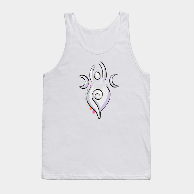 Spiral Goddess T-Shirt Three Symbol Wiccan Pagan and Chakras - on light